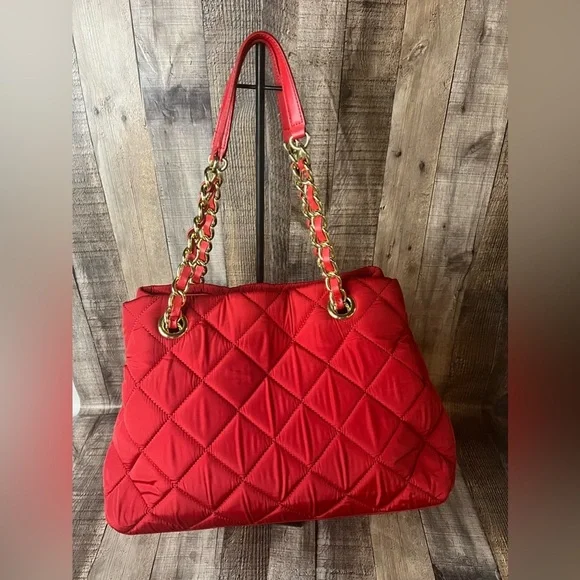 Talbots leather / nylon quilted red tote bag - Picture 6 of 16